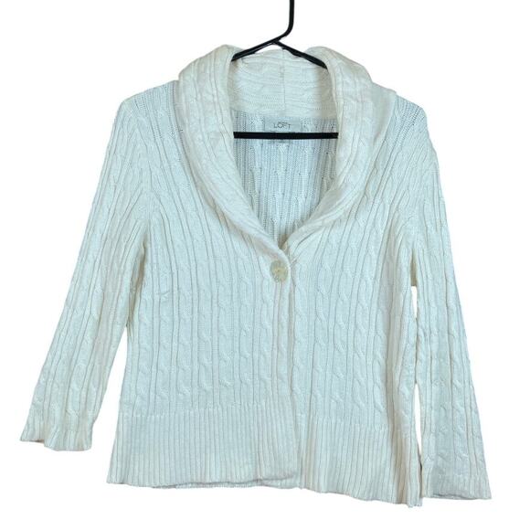 Ann Taylor LOFT Sweaters - Ann Taylor Loft Womans Sweater Cream Shawl Collar Rabbit Hair Blend Button M